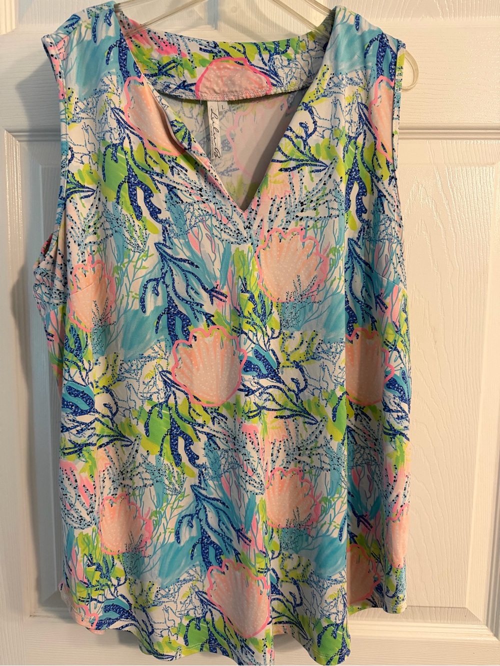 Lulu B Sleeveless V-Neck Floral Shell in Blue, Pink & Lime